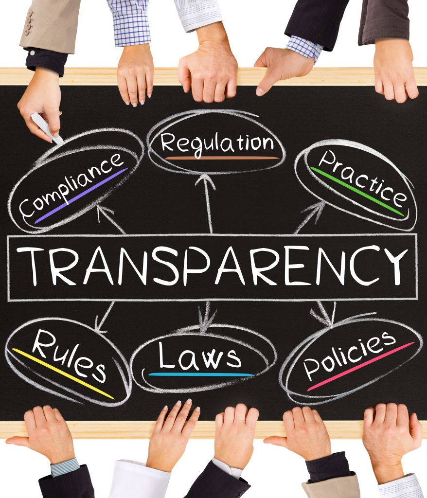 Photo of business hands holding blackboard and writing TRANSPARENCY concept